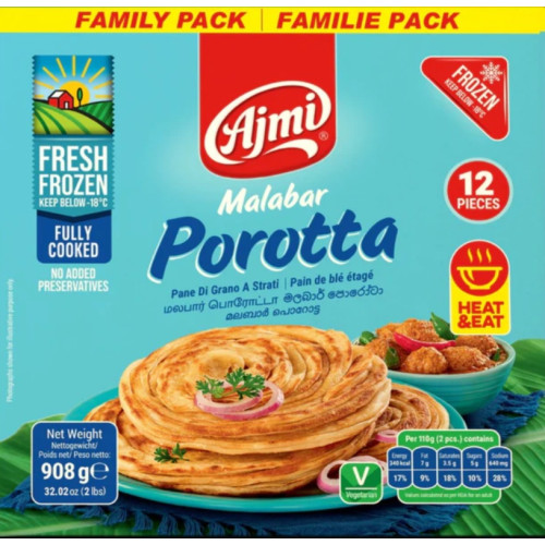 AJMI Frozen Malabar Porotta – Family Pack 908 g (12 Pcs) | Heat & Eat