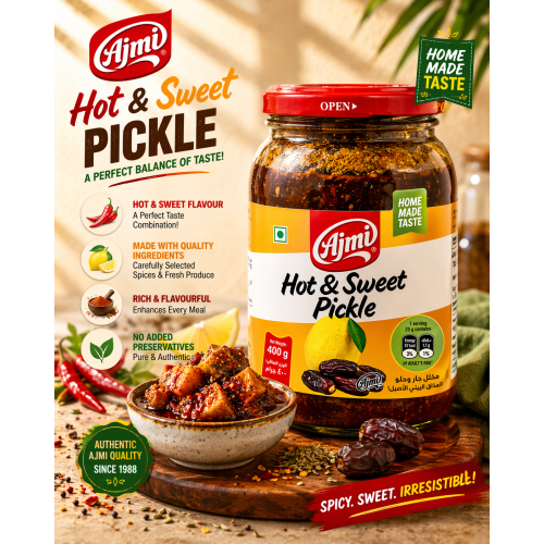 Ajmi Hot & Sweet Pickle – 400 g | Tangy, Spicy & Sweet Indian Pickle