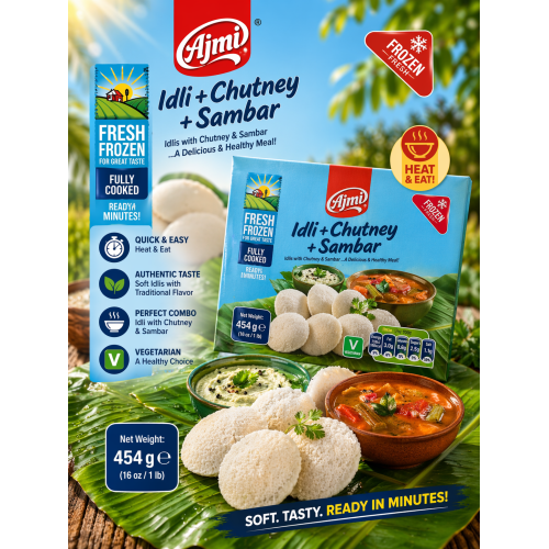 AJMI Idli with Sambar & Chutney 454g – Ready Meal South Indian Combo