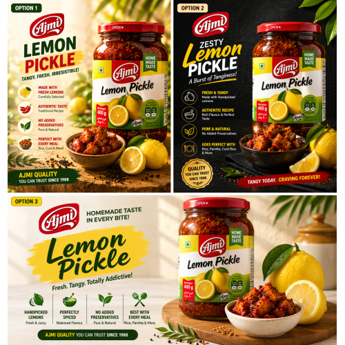 Ajmi Lemon Pickle – 400 g | Tangy & Spicy Indian Pickle