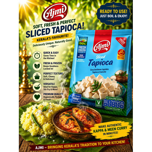 AJMI Sliced Tapioca – 908 g | Fresh Ready-to-Cook Kappa (Cassava)