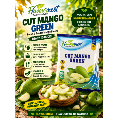FLAVOURNEST Cut Green Mango – 500 g (Frozen