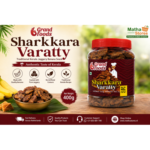 Grand Foods Sharkkara Varatty 400g – Kerala Jaggery Banana Chips