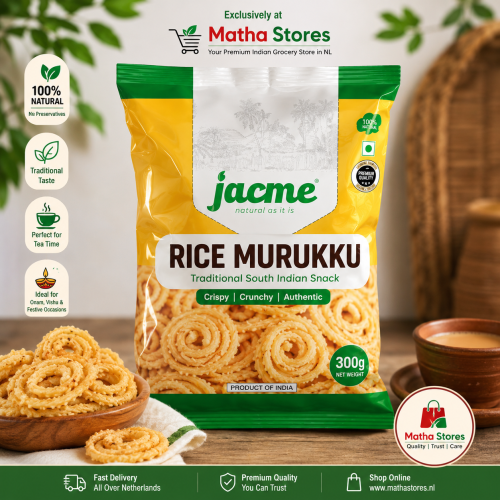 JACME Rice Murukku 300g – Traditional South Indian Crispy Snack JACME Rice Murukku 300g – Traditional South Indian Crispy Snack