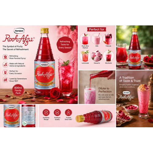 Hamdard Rooh Afza Syrup 800ml